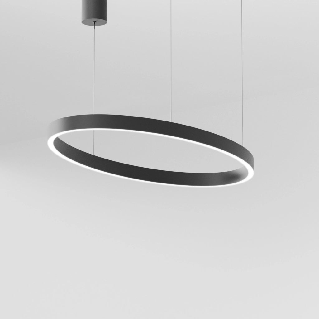 Lampada a Sospensione CRISEIDE S/1P OVAL - 30W+30W LED 3000K Dimmerabile in Nero Satinato, Struttura in Alluminio, Diffusore Silicone - Gealuce