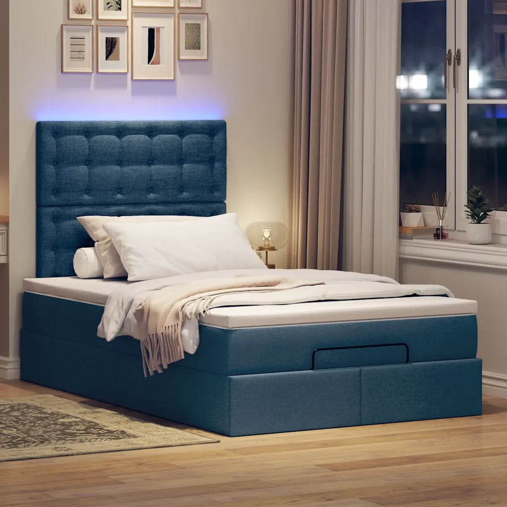 Struttura Letto Pouf con Materasso Blu 120x190 cm in Tessuto 3314161
