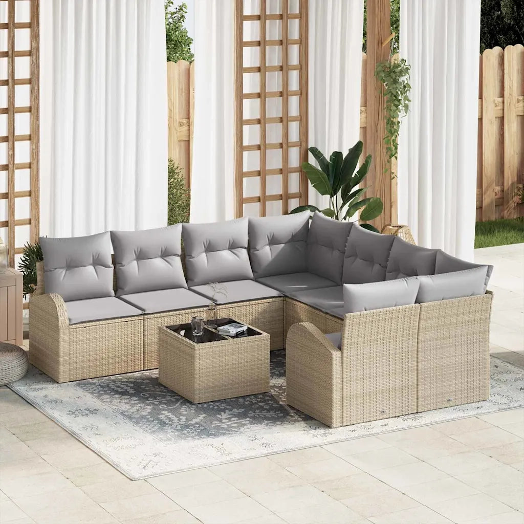 Set di divani con cuscino 9 pcs Beige e grigio polyrattan 3354649