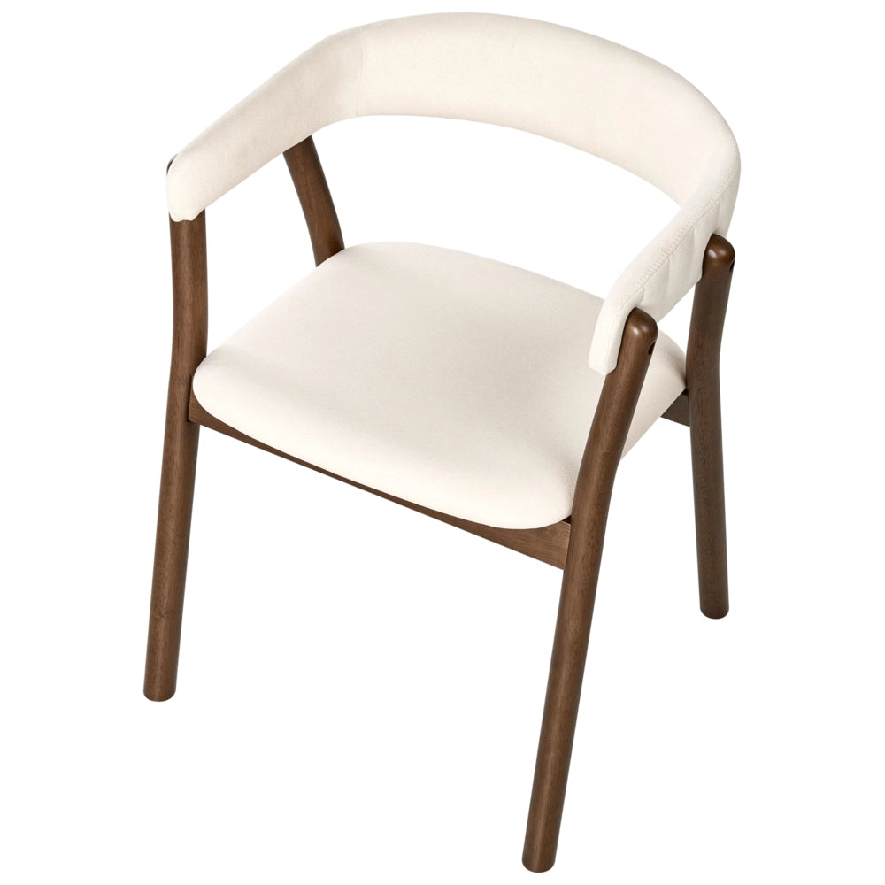 Set di 2 sedie da pranzo in tessuto poliestere marrone scuro e bianco sporco Gambe in legno di gomma Stile retrò tradizionale