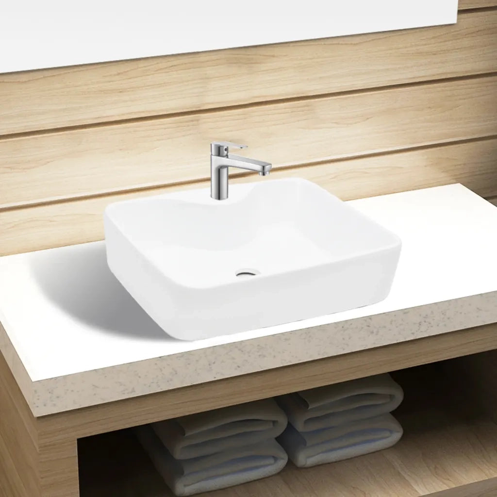 Lavandino Bagno in Ceramica Bianca Quadrato con Foro per Rubinetto CFW6170038