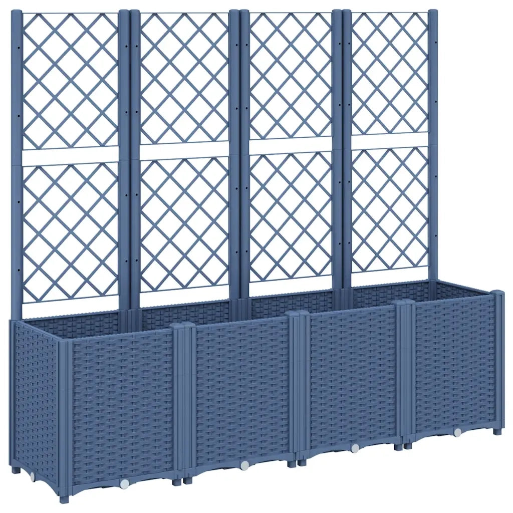 Fioriera Giardino con Traliccio-Vaso da Esterno-Contenitore per Piante Grigio Blu 160x40x140 cm PP