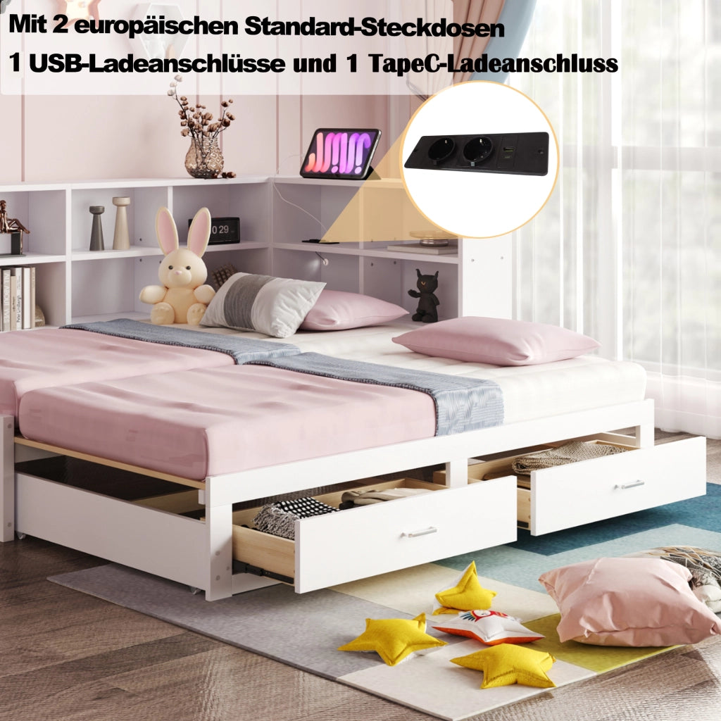 LETTO multifunzione 90/180x190 cm in legno bianco con contenitore