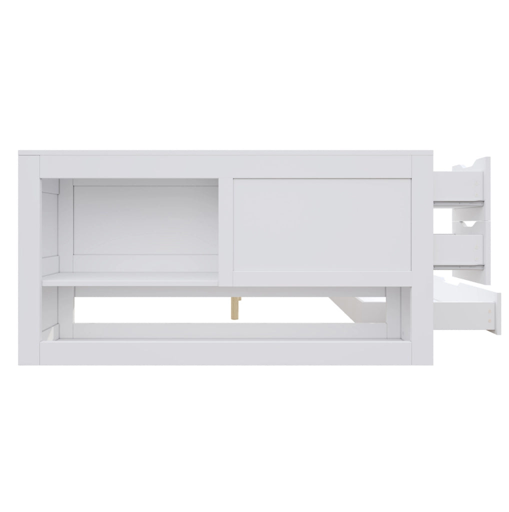 Letto multifunzione in MDF con contenitore, cassetti e comodino integrato