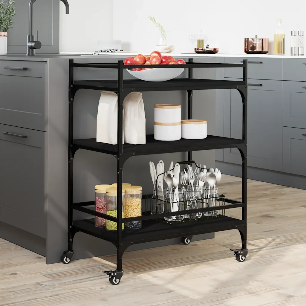Carrello da Cucina Nero 65x40x86,5 cm in Legno Multistrato
