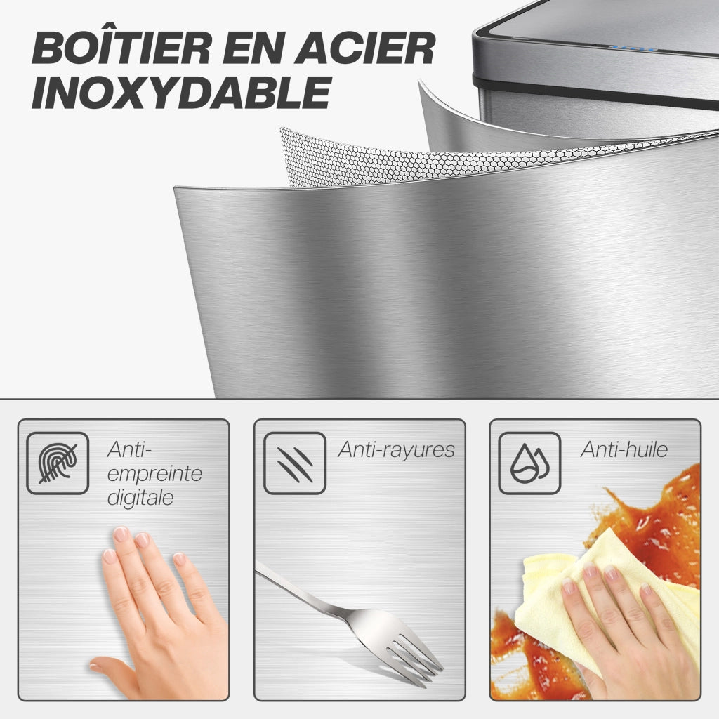 Cestino per rifiuti sensore 50 litri ¨C zephmum ¨C acciaio inox argento