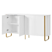 Sideboard in MDF Weiß mit Bogenrelief, 4 Türen, Eisenfüße, 160x35x80,5 cm
