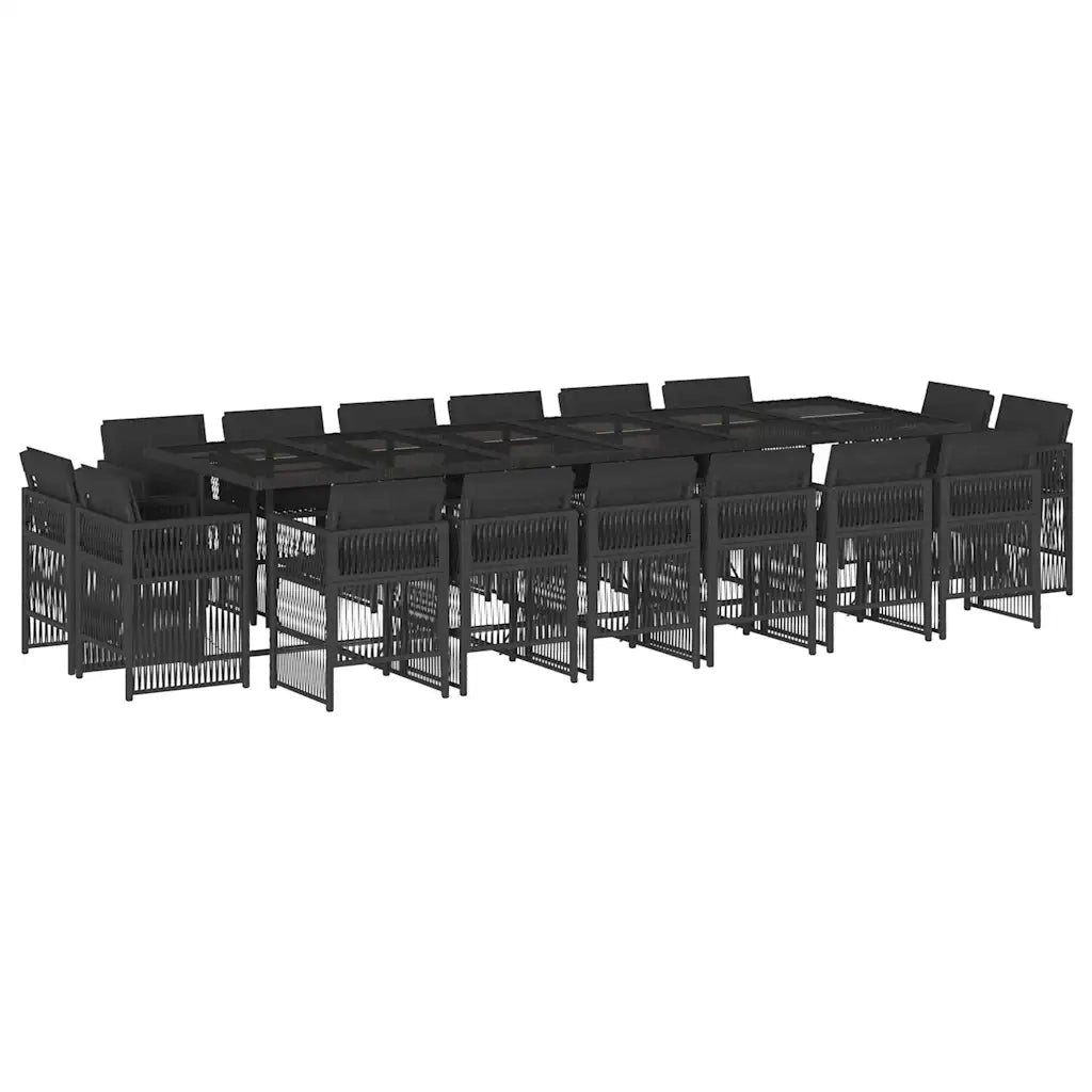 Set da Pranzo da Giardino 17 pz con Cuscini Nero in Polyrattan