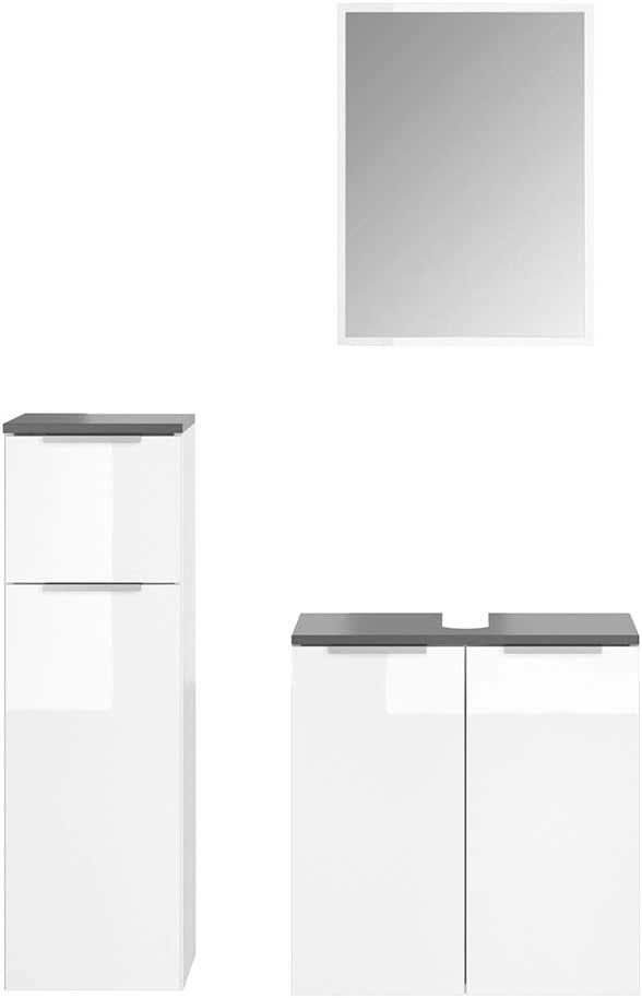 Set mobili bagno Otis, Bianco, 58 cm, composto da specchio da bagno e mobile sottolavabo