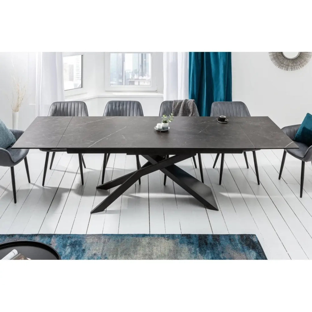 Tavolo da pranzo STELIX 180–220–260 cm – Piano in ceramica antracite e vetro temperato – Estensibile