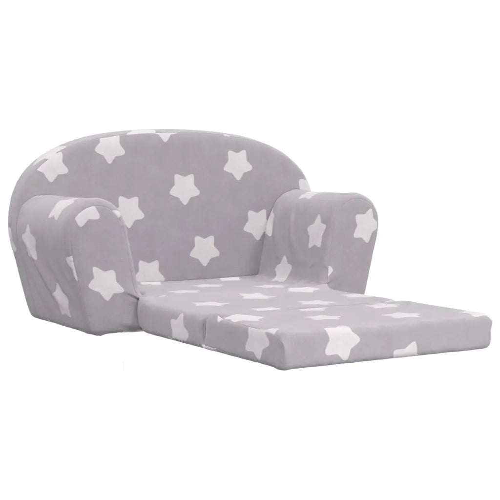 Divano Letto Bambini a 2 Posti Grigio Chiaro con Stelle Peluche 356998