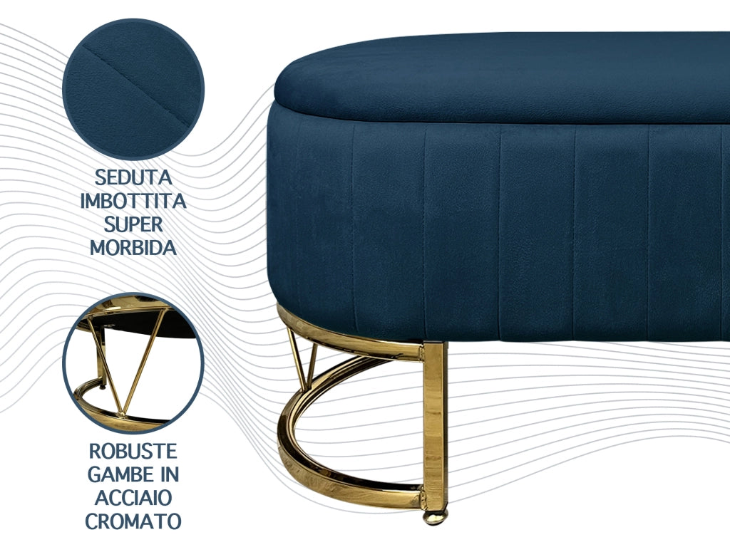 Panca Imbottita Divanetto In Velluto Contenitore Pouf PortaOggetti Panca Sgabello A Pie Di Letto Con Gambe In Metallo Dorato Cassapanca Ingresso Legno Massello Panchina  - Petrolio