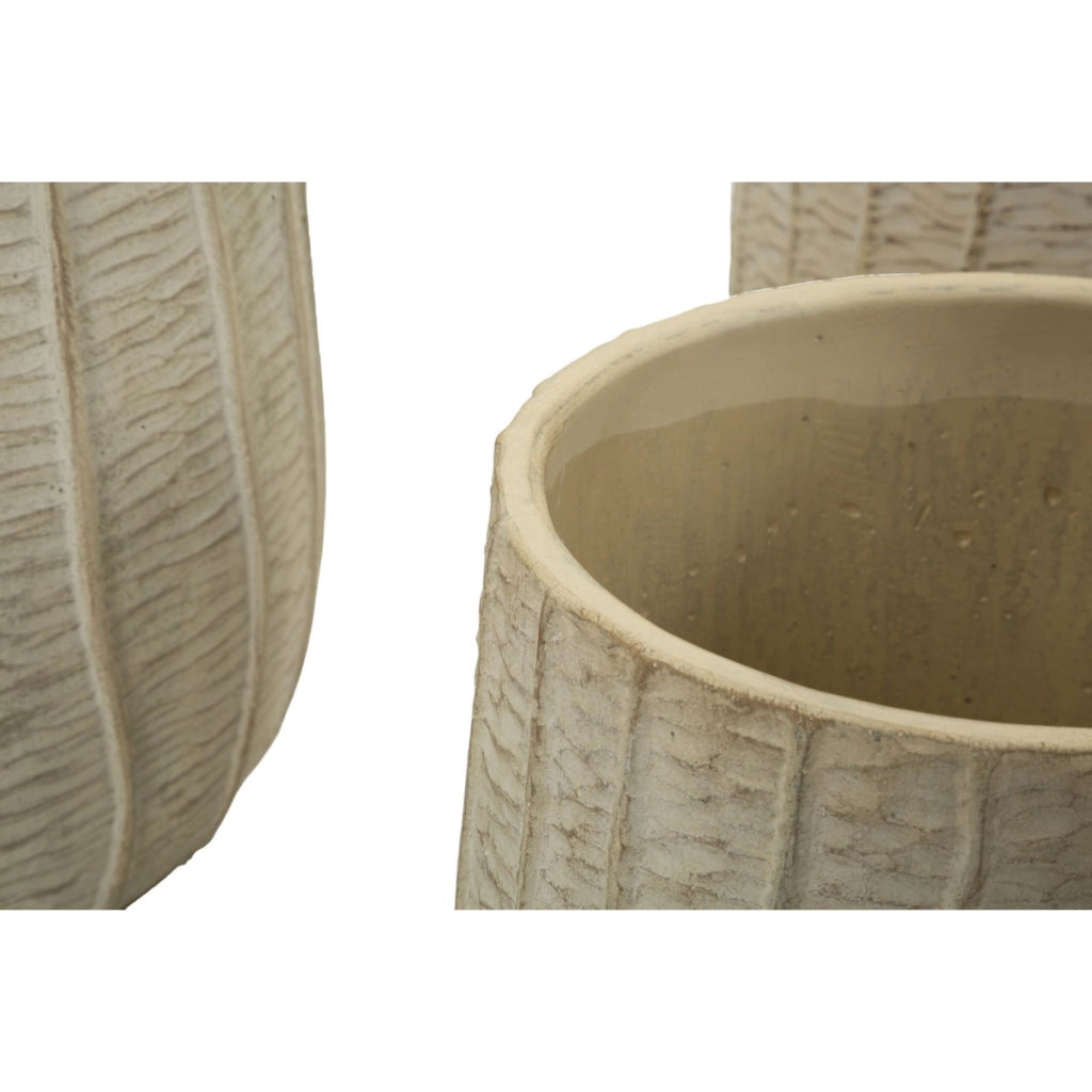Set di 3 Vasi Decorativi VKH773, Beige, Ceramica, 30,5x30,5x27 cm