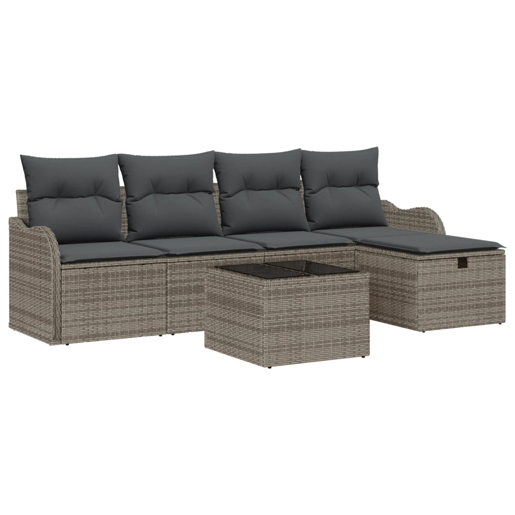 Set da giardino a 6 pezzi con cuscini grigio in polirattan