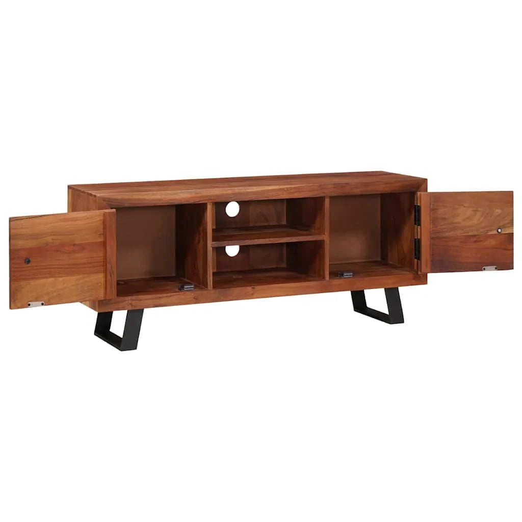 Mobile TV moderno con capiente spazio di archiviazione 112 x 30 x 48 cm in legno massello di acacia marrone miele 02_0058060