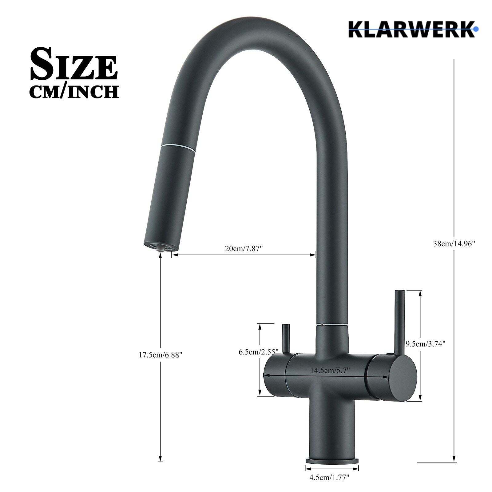 Jana | Raccordo estensibile premium a 3 vie grigio titanio opaco | Rubinetto osmosi da cucina in acciaio inox |. Filtro 3 connessioni ad arco alto