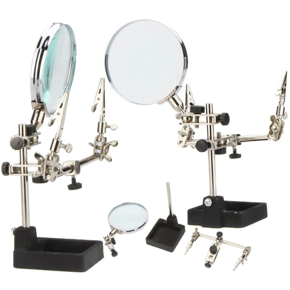 Trade Shop - Lente Ingrandimento Con Pinze Da Tavolo Tool Riparazioni Saldature Orientabile -