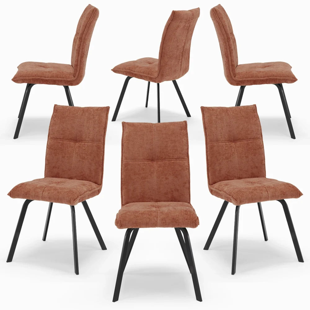 Set 6 sedie imbottite per sala da pranzo LETIZIA, design moderno, gambe robuste in metallo, rivestimento in tessuto spesso e idrorepellente effetto tridimensionale, colore Terra