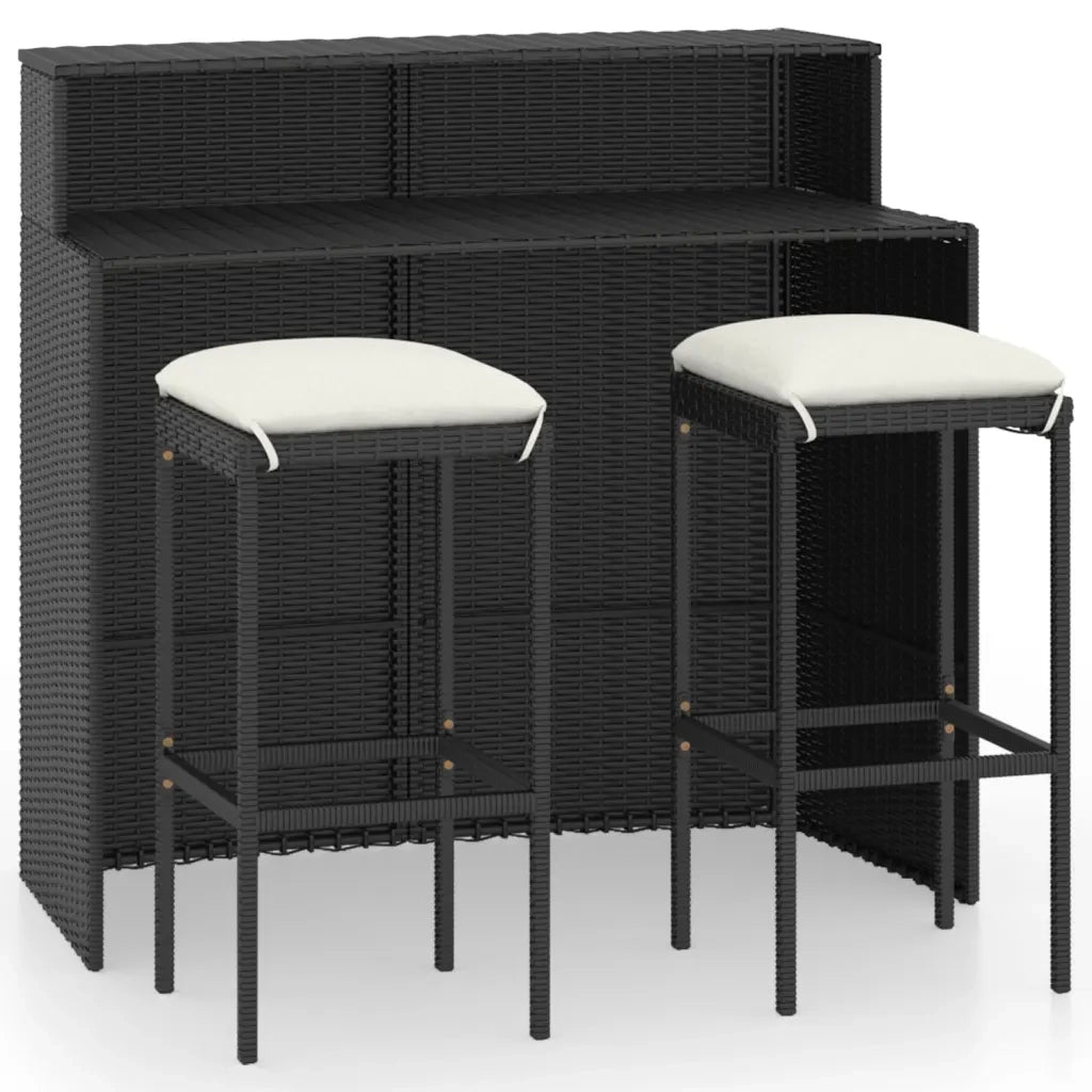 Set Bar da Giardino 3 pz con Cuscini Nero cod mxl 42545