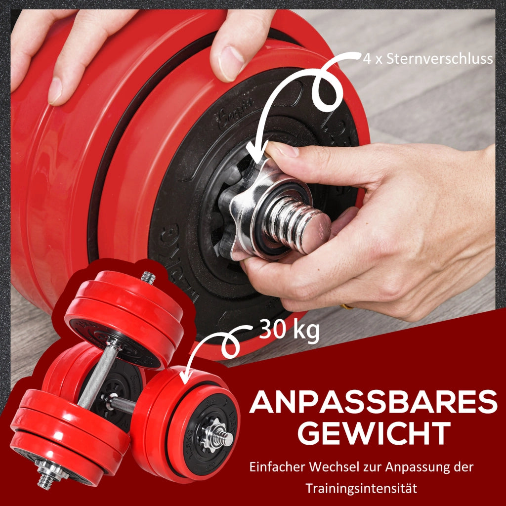 Set di manubri regolabile 30 kg ¨C Minimal ¨C Rosso e nero 21,5x21,5x3,8 cm