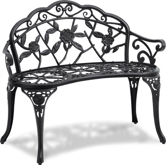 Banco da Giardino in Acciaio - Nero - 99x80x57cm - Massimo 218kg - Verniciatura a Polvere - Giardino, Balcone, Prato Anteriore - Comodità Seduta - Resistente alle Intemperie - Banco da Giardino
