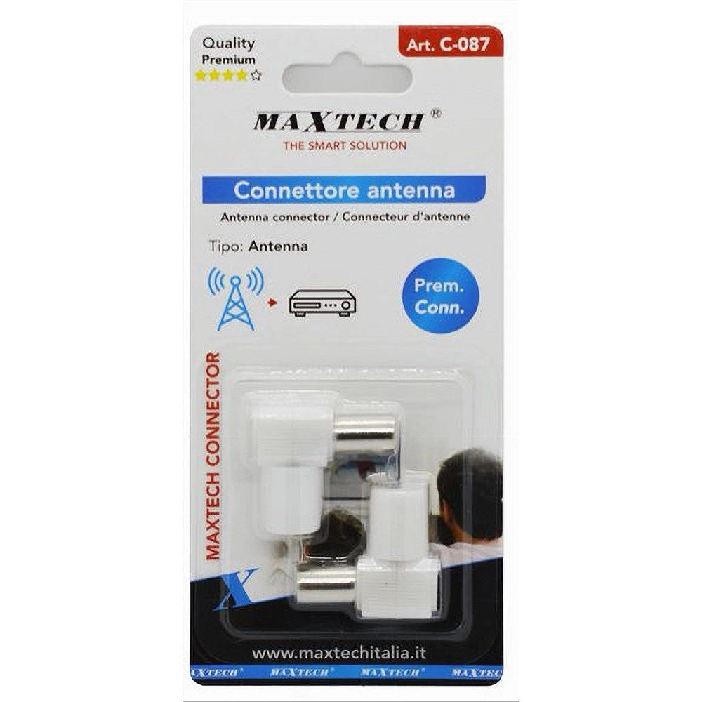 Trade Shop - Set 2 Pz Connettore Antenna Adattatore Maschio Per Cavo Tv Ad Angolo Retto C-087 -
