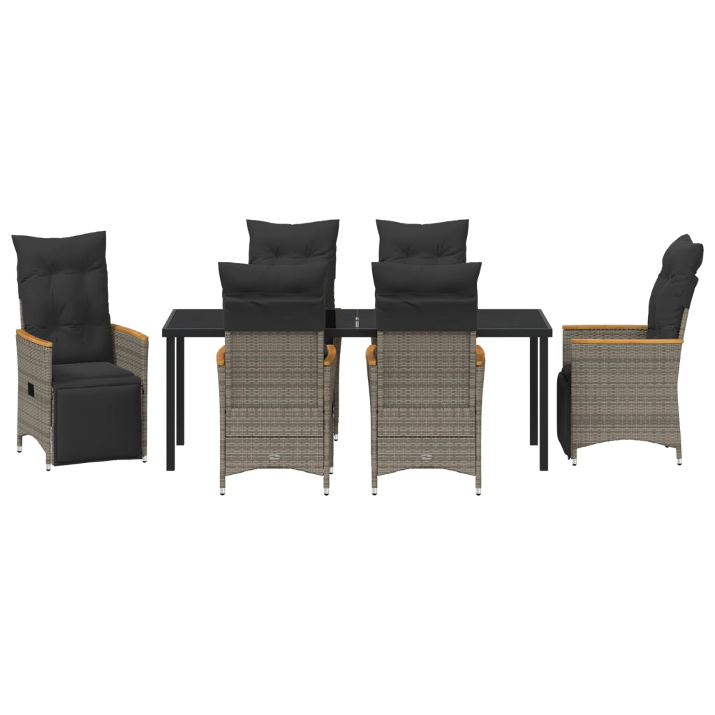Set da Pranzo da Giardino con Cuscini da 7 Pezzi Grigio Polyrattan