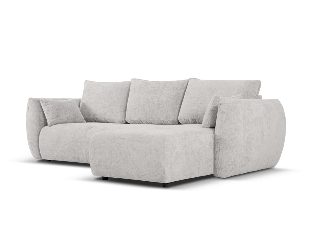 Cosmopolitan Design - Divano convertibile angolare destro con contenitore "Matera" 4 posti in ciniglia grigio chiaro 