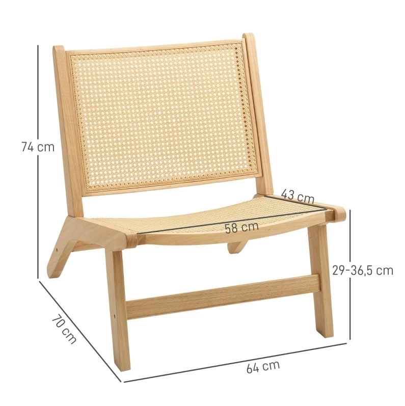 Poltrona da lettura senza braccioli in legno e rattan