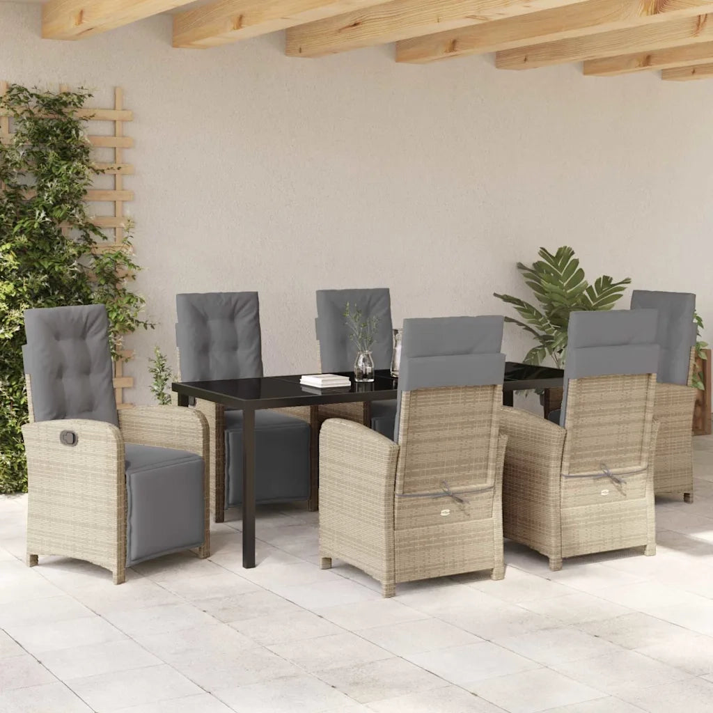 Set da Pranzo per Giardino con cuscino 7 pcs Beige polyrattan 3380342