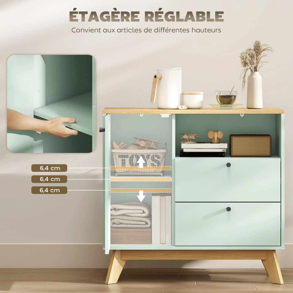 Armadio da soggiorno con ante, cassetti e ripiano regolabile ¨C zephmum ¨C verde chiaro e quercia
