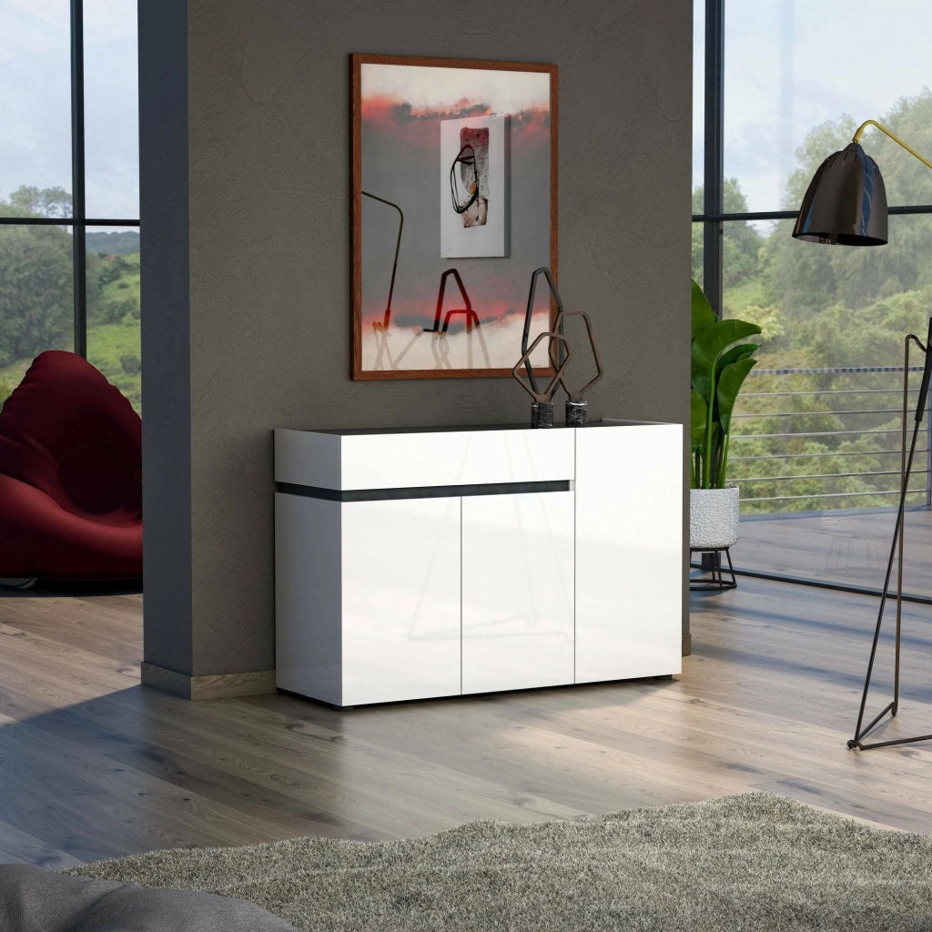 Madia Bajardo, Credenza 2 Ripiani Made in Italy, 120x42x80h cm Bianco Lucido