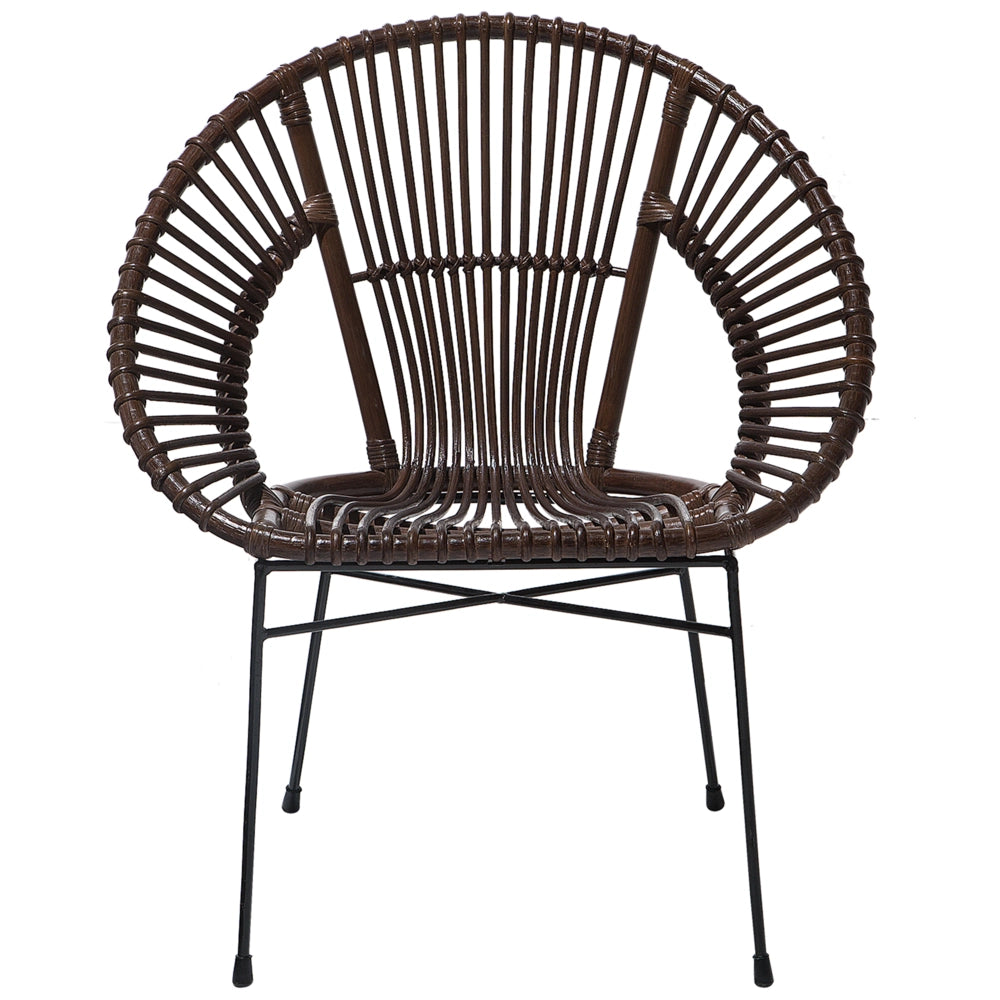 Poltrona in rattan Vimini marrone Gambe in metallo Nero Papasan Soggiorno Sala da pranzo