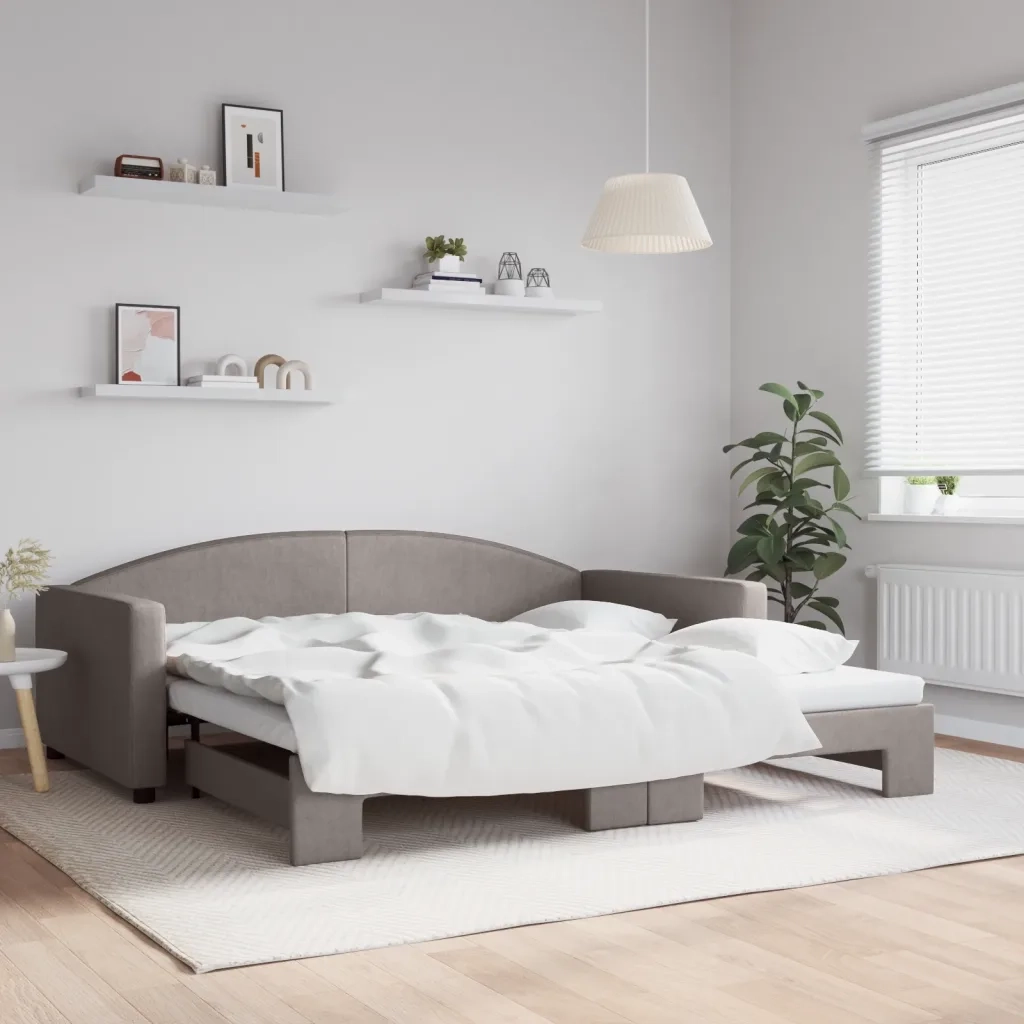 Divano Letto con Letto Estraibile Tortora 100x200 cm in Tessuto
