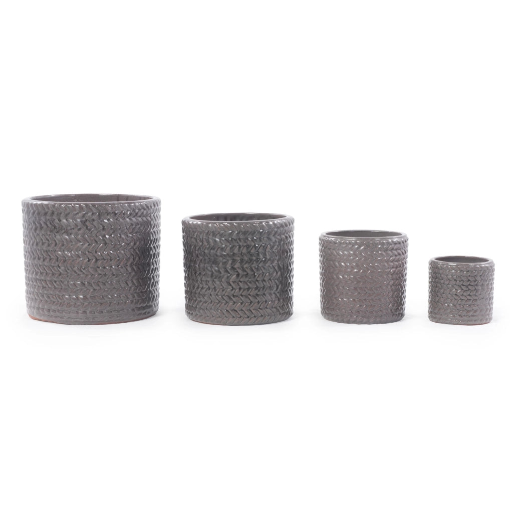 VASO in Ceramica  24,5 cm Grigio Lucido con Foro di Drenaggio