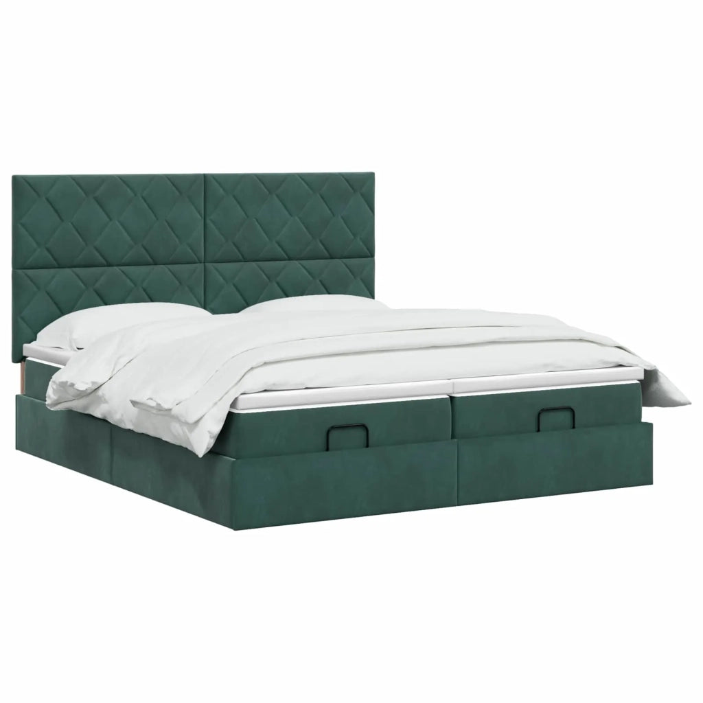 Letto Ottomano con Materasso e LED Verde Scuro 180 x 200 cm 3458517
