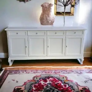 Credenza madia buffet in legno 4 ante chic mod Martini con piedi provenzali bianco