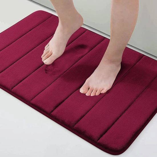 Pavimento per Bagno in Gomma di Memoria Assorbente Antiscivolo Lavabile - 51 x 81 cm, Rosso Vino