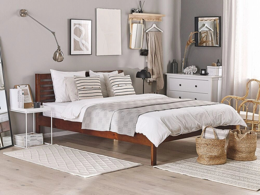 Letto Matrimoniale in Legno Scuro 180 x 200 cm con doghe stile moderno contemporaneo