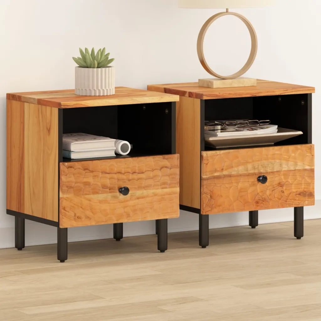Comodini 2pz-Set di 2 Tavolino da notte 40x33x46 cm in Legno Massello di Acacia 308493