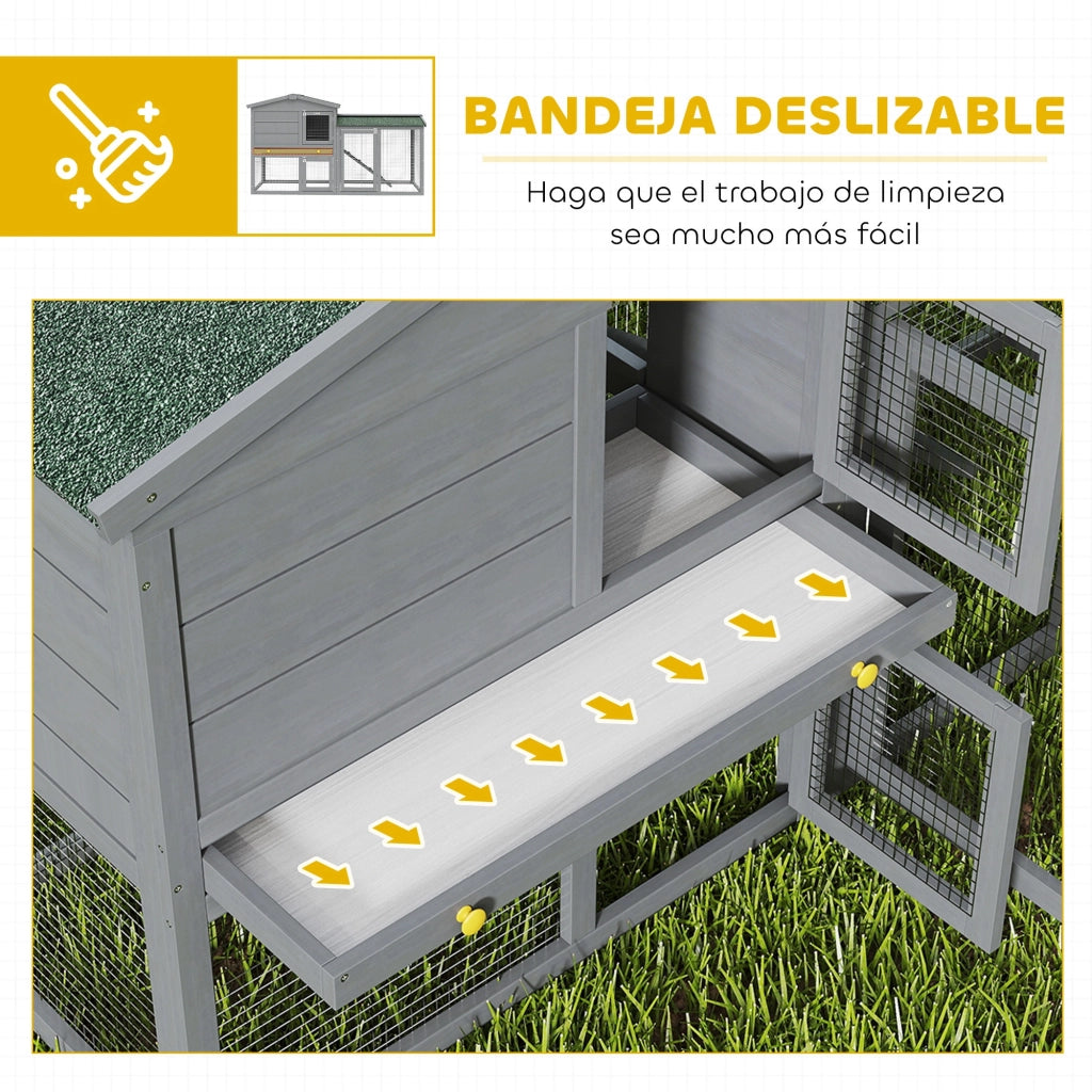 Casetta per Conigli in Legno 2 Livelli ¨C Zephmum ¨C Grigio 150x45x85