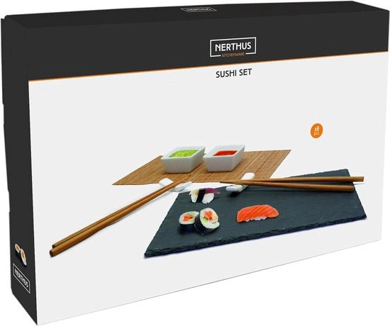Set di Sushi - Incluso panno di legno - 2 set di bastoncini - 2 contenitori ceramici - mat - 2 contenitori ceramici