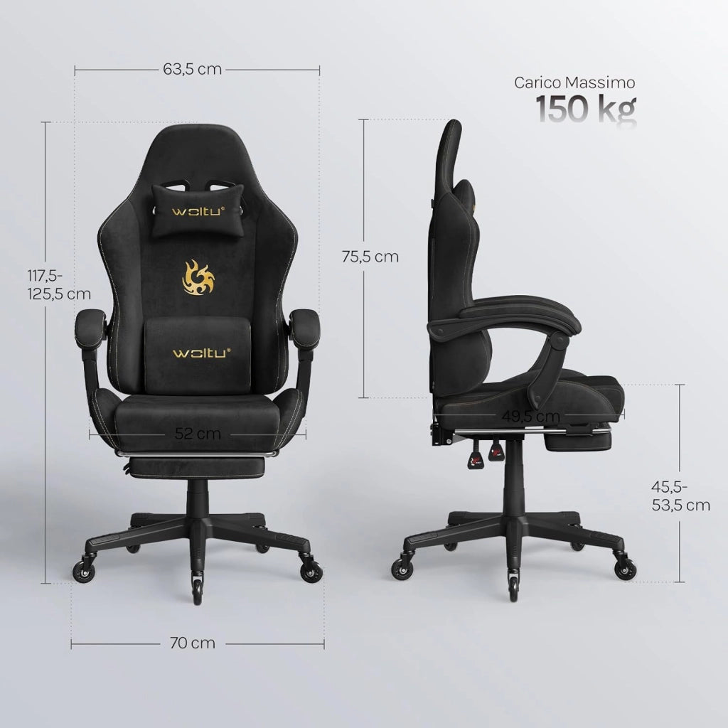 Sedia da gaming, Sedia Gaming Ergonomica con Ruote Silenziose, Altezza e Inclinazione Regolabile, con Braccioli Sincronizzati e Poggiapiedi, in Tessuto Scamosciato, Blu