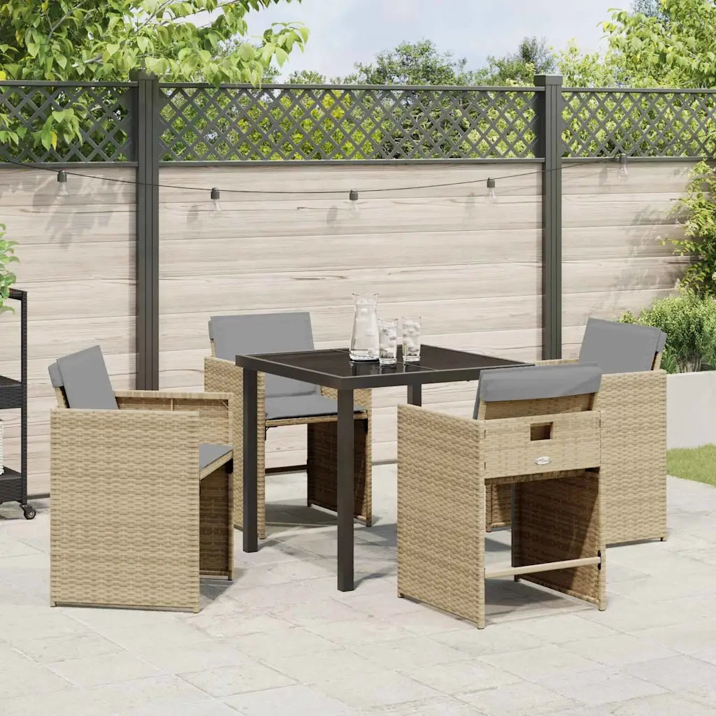 Set da Pranzo per Giardino con cuscino 5 pcs Beige polyrattan