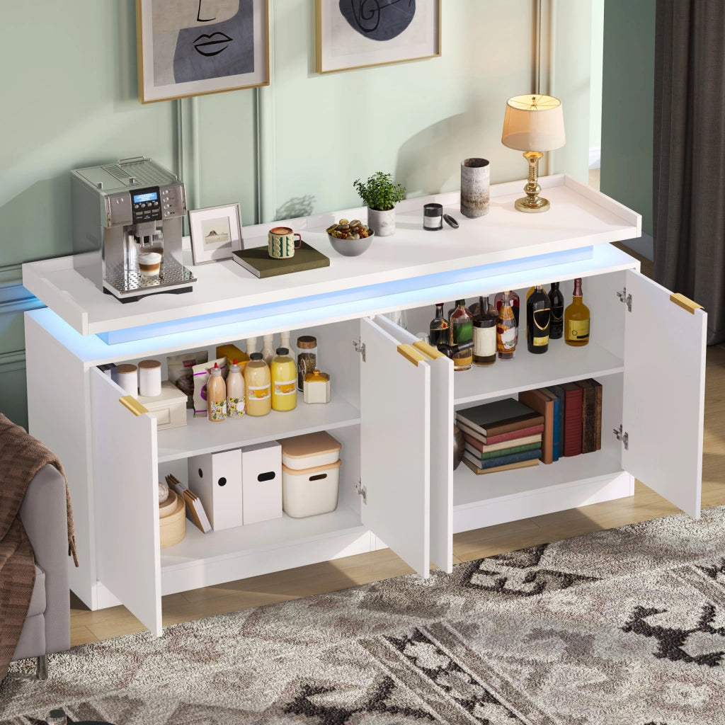 Credenza da cucina bianca con LED RGB, 160 cm