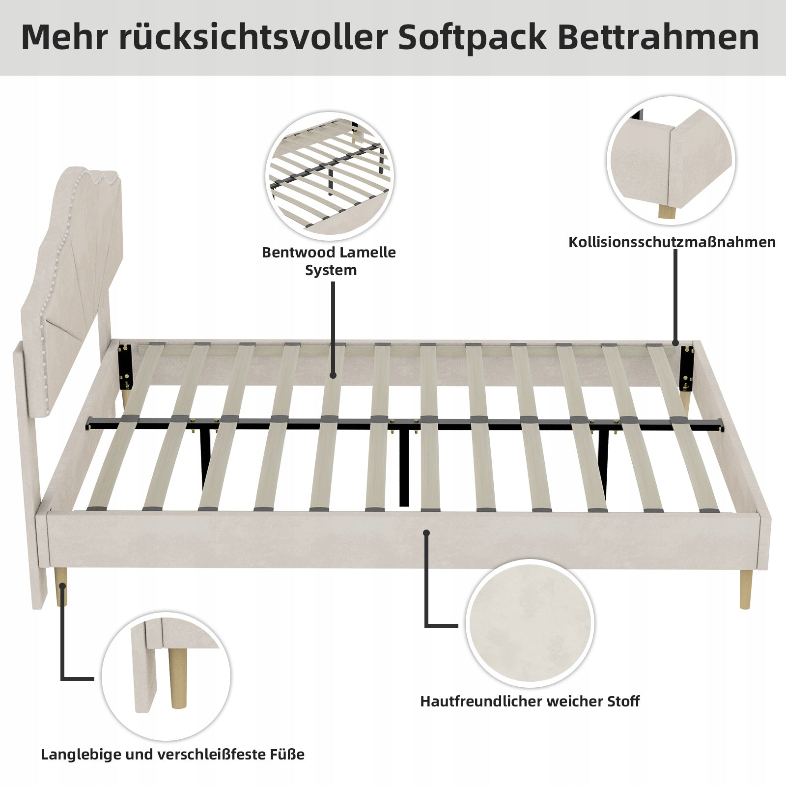 Letto singolo 140x200 - Xylo - Beige minimalista