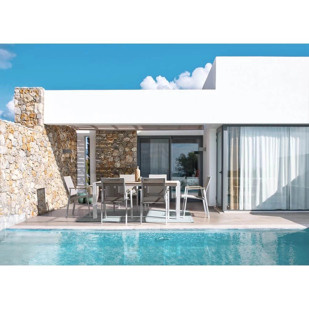 Set di 4 Sedie da Giardino con Braccioli in Alluminio e Teak - HIGHLANDER