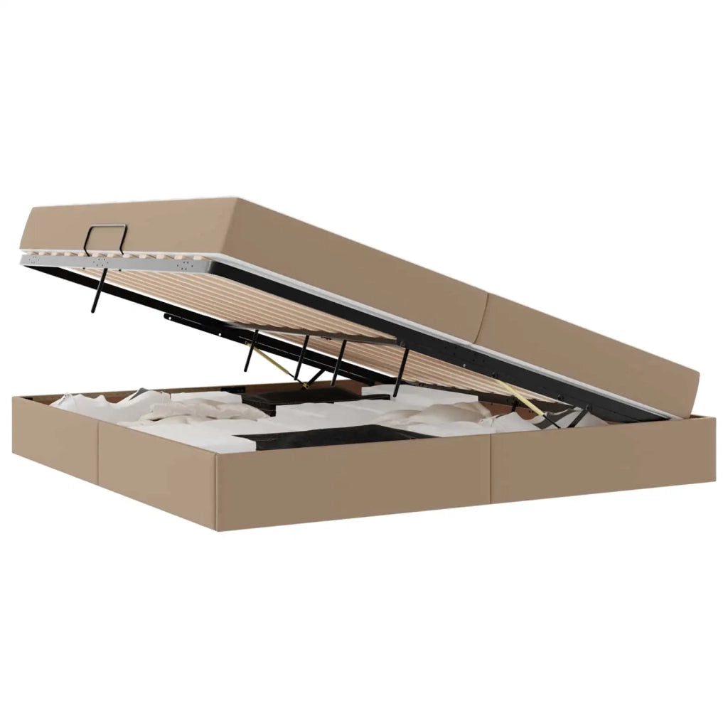 Letto con contenitore e materasso 2 pcs Cappuccino Pelle