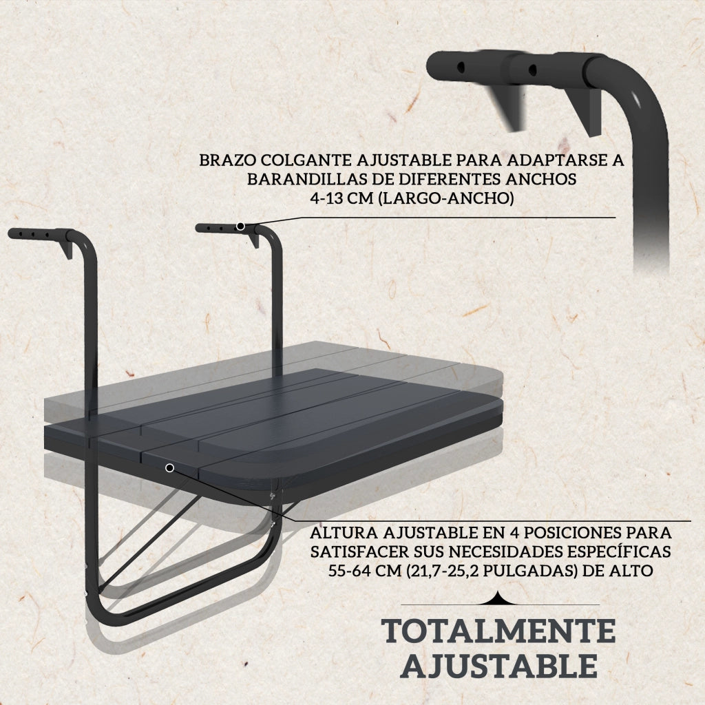 Tavolo pieghevole per balcone ¨C Zephmum ¨C Nero, alluminio, 60x40x55-64 cm