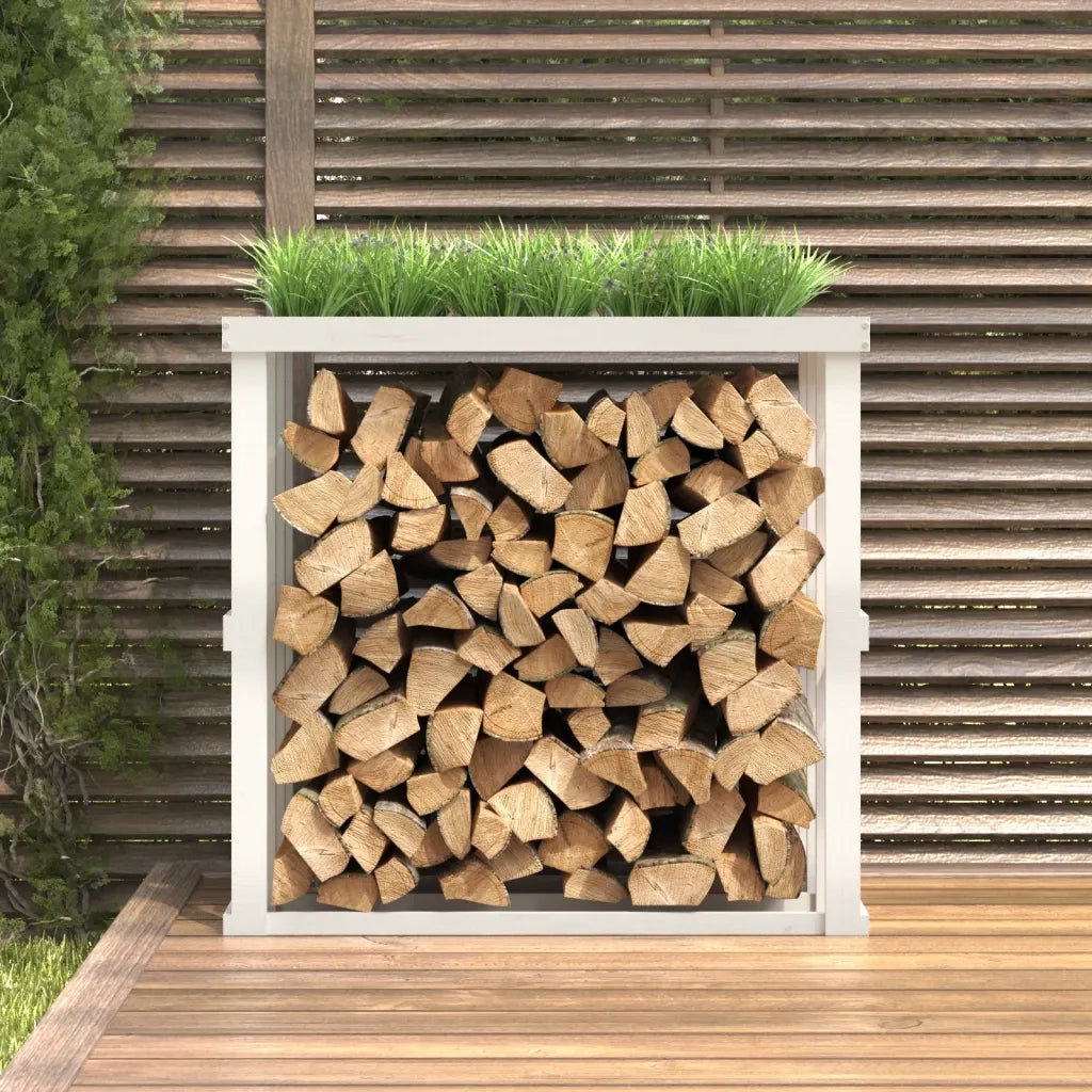 Portaceppi da Esterno Bianco 108x52x106 cm Legno Massello Pino 822627